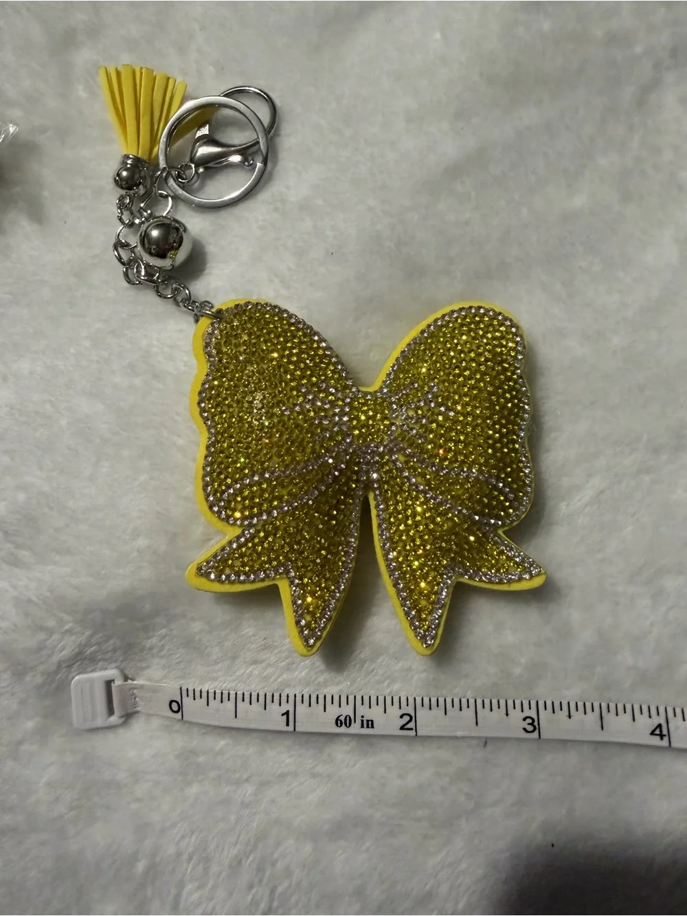 Plushy Yellow Rhinestone Bow Key or Bag Charm